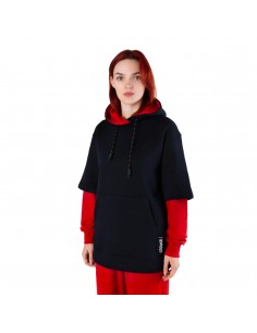 Chuwak Doppelter Ärmel Kapuzenpullover Blau-Rot 2