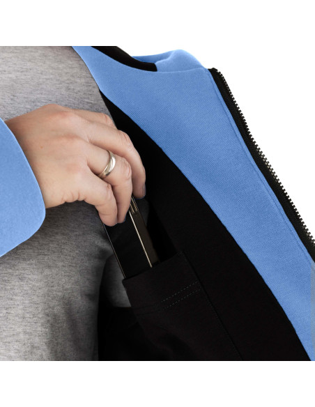 2.COZY Langer Kapuzenpullover mit Reißverschluss Baby Blue