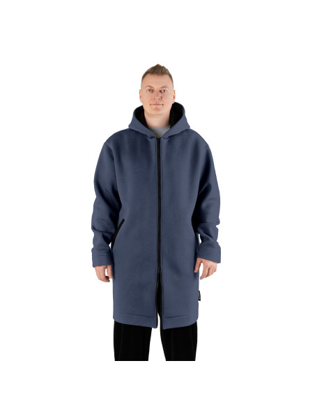 2.COZY Langer Kapuzenpullover mit Reißverschluss Blue Indigo