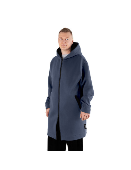 2.COZY Langer Kapuzenpullover mit Reißverschluss Blue Indigo