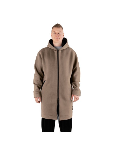 2.COZY Langer Kapuzenpullover mit Reißverschluss Cappuccino